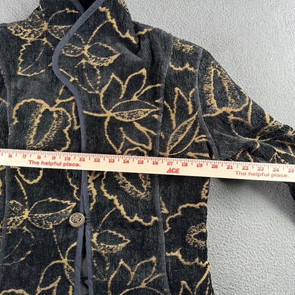 Vintage Floral Asian Jacket Women L Black Gold Carpet Velvet Tapestry Coat - Picture 4 of 8